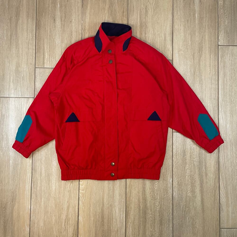 Vintage London Fog Windbreaker Jacket XS Red Colorblock Full Zip 90s USA Style